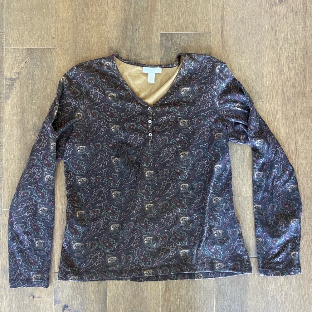 Charter Club Dark Paisley Long Sleeve Tee